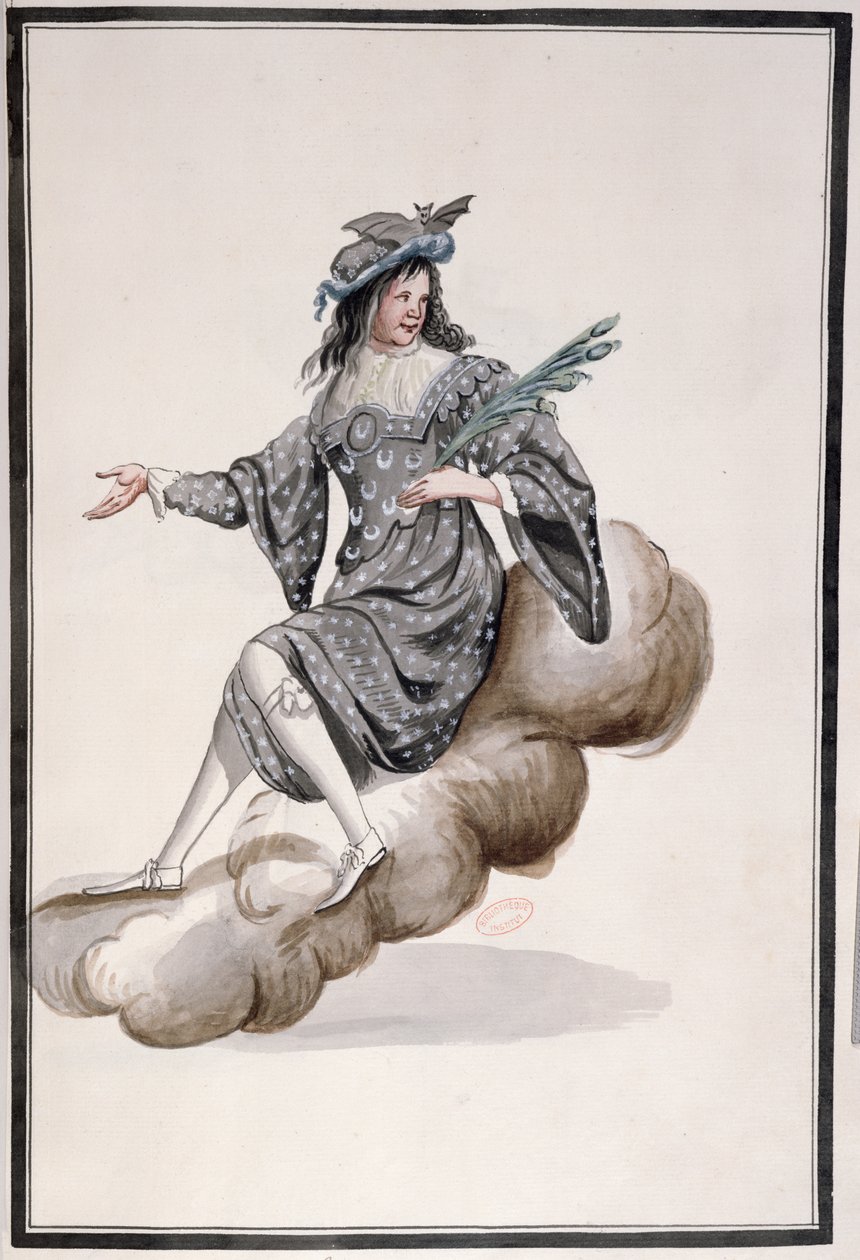 Nattdräkt för Ballet de la Nuit av Jean-Baptiste Lully (1632-87) dansad av Ludvig XIV, 23 februari 1653 (wc på papper) av French School