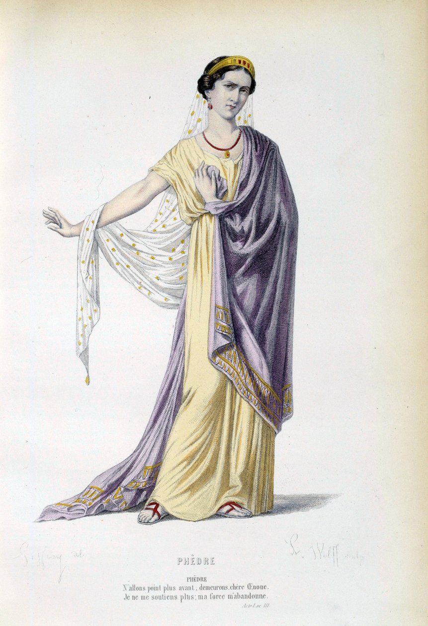 Kostym för karaktären Phedre i stycket med samma namn av Jean Racine (1639-1699) 1800-talets Paris, fransk komedi av French School