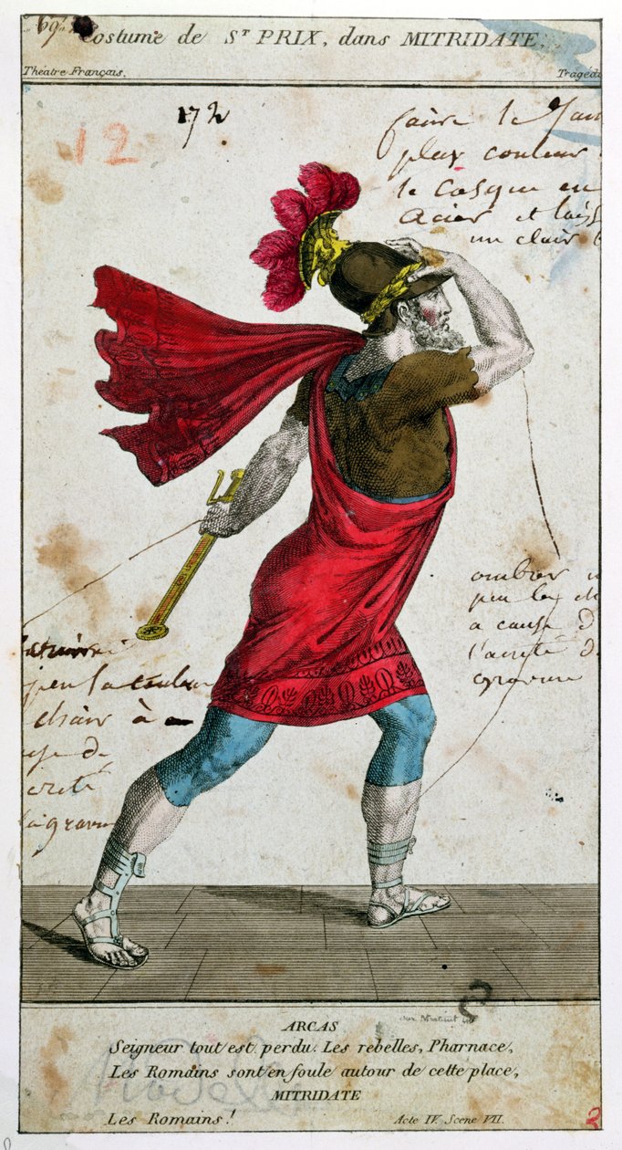 Kostym av Saint-Prix i tragedin Mithridate av Racine, 1700-talet (färgstick) av French School