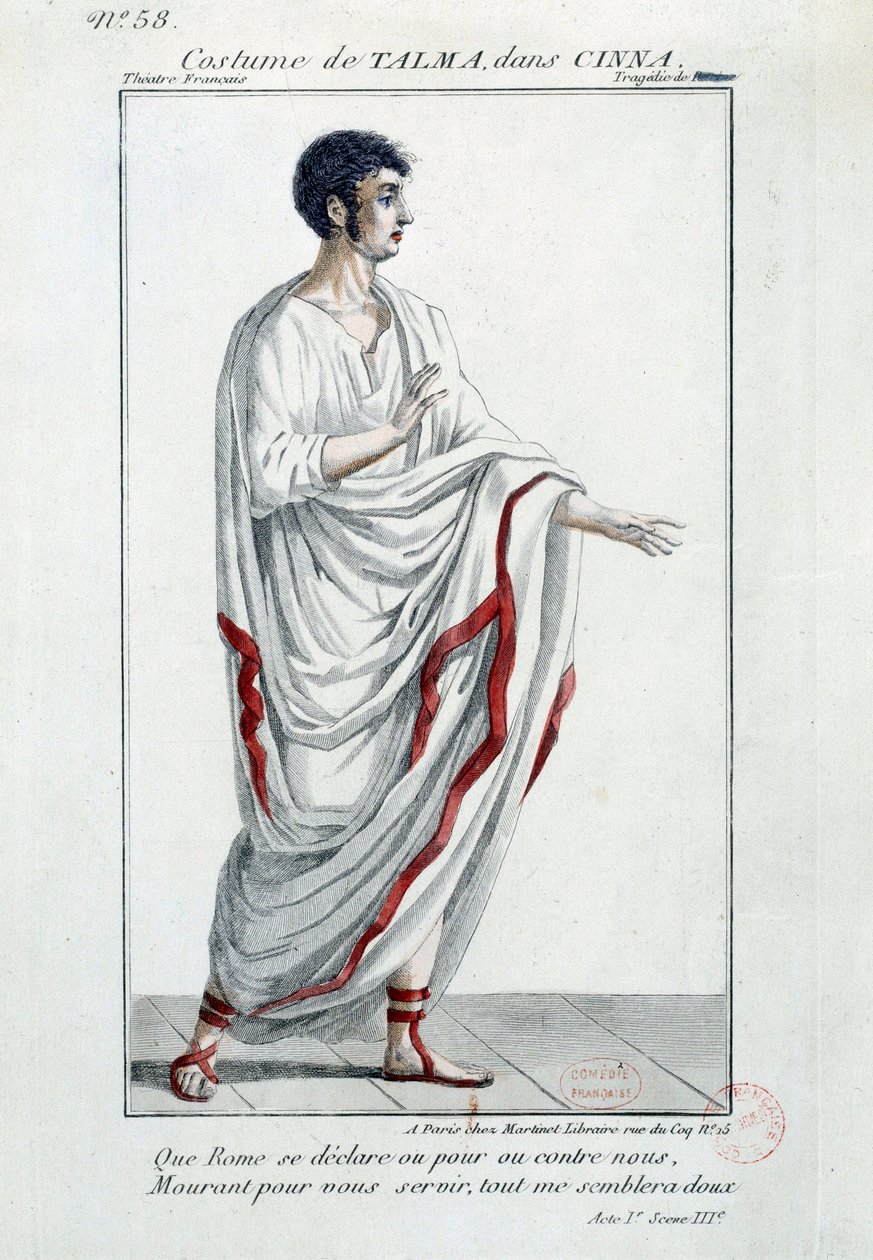 Kostym av komikern Francois-Joseph (Francois Joseph) Talma (1763-1826) i tragedin "Cinna ou la Clemence d
