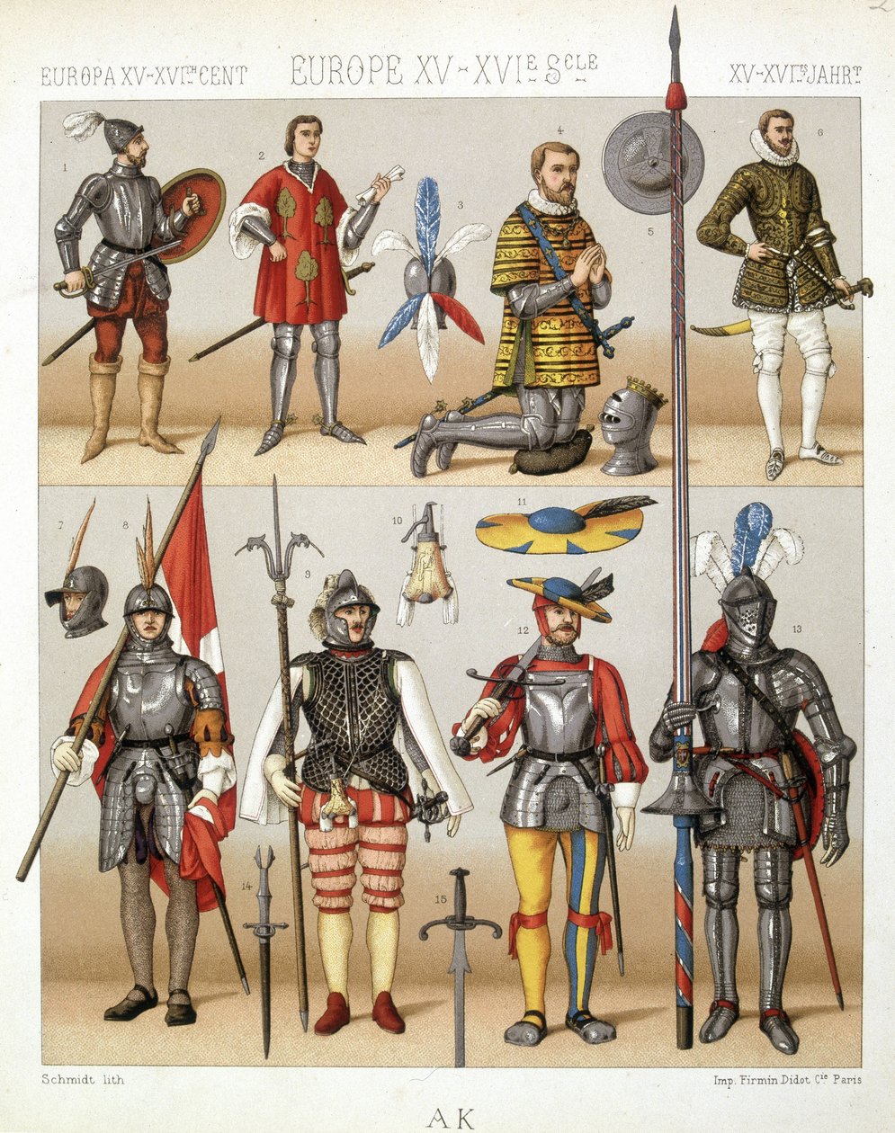 Medeltidens dräkter och rustningar - i "Den historiska dräkten" av Racinet av French School