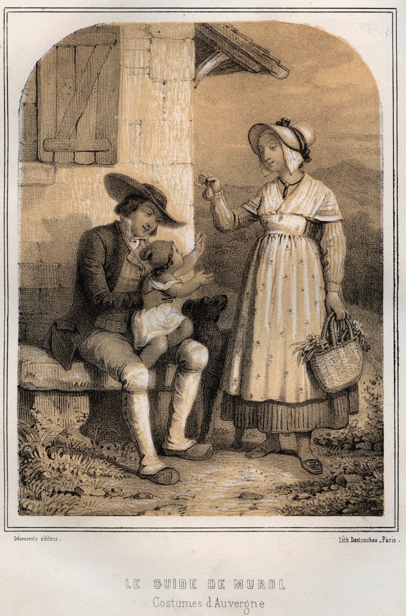 Dräkter från Auvergne - Le guide de Murol - gravyr i "" Min farbrors kvällsminnen och reseberättelser" av MORING MICHEL - Slutet av 1800-talet av French School