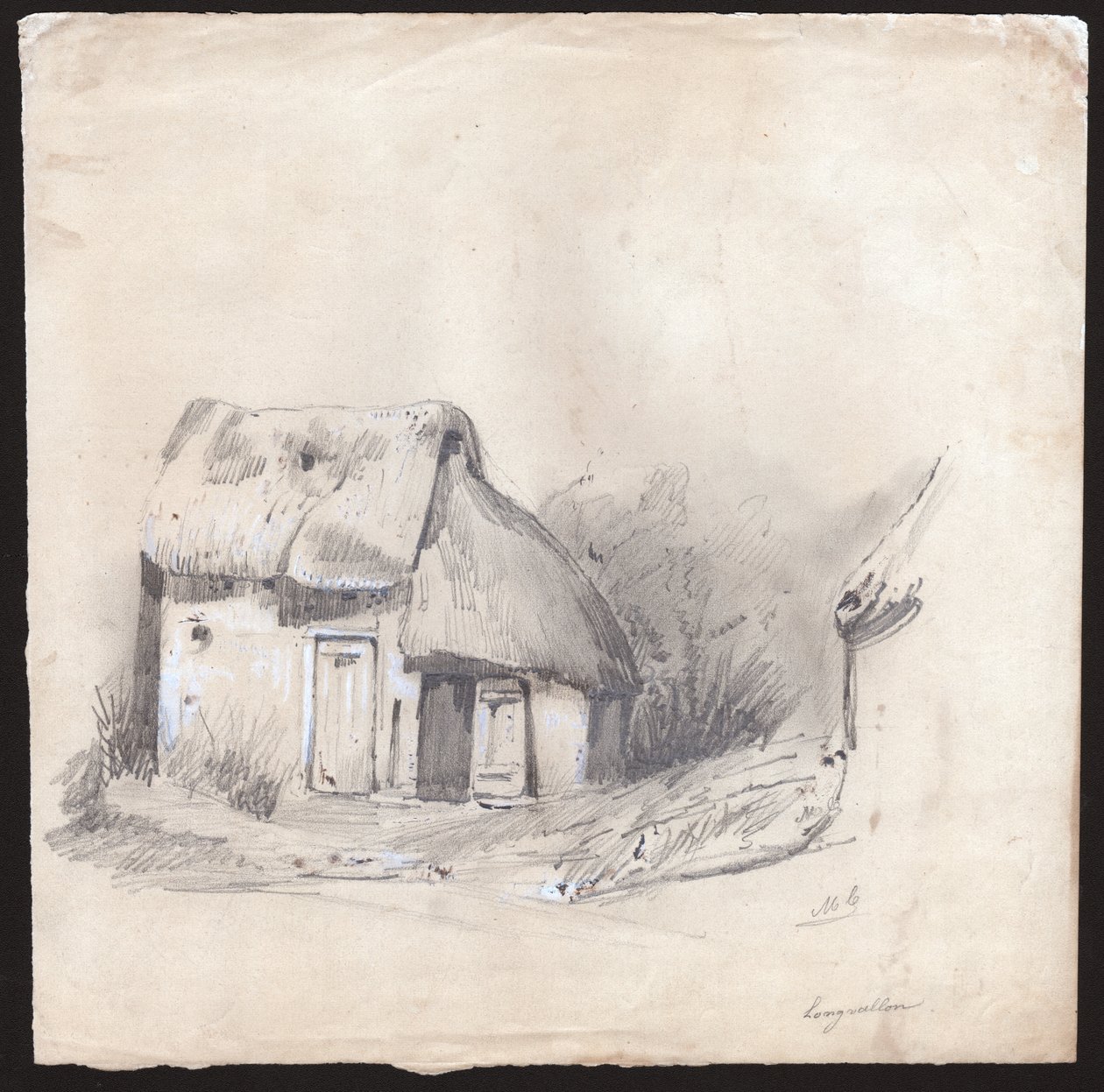 Stuga i Frankrike. (Teckning, ca 1830) av French School