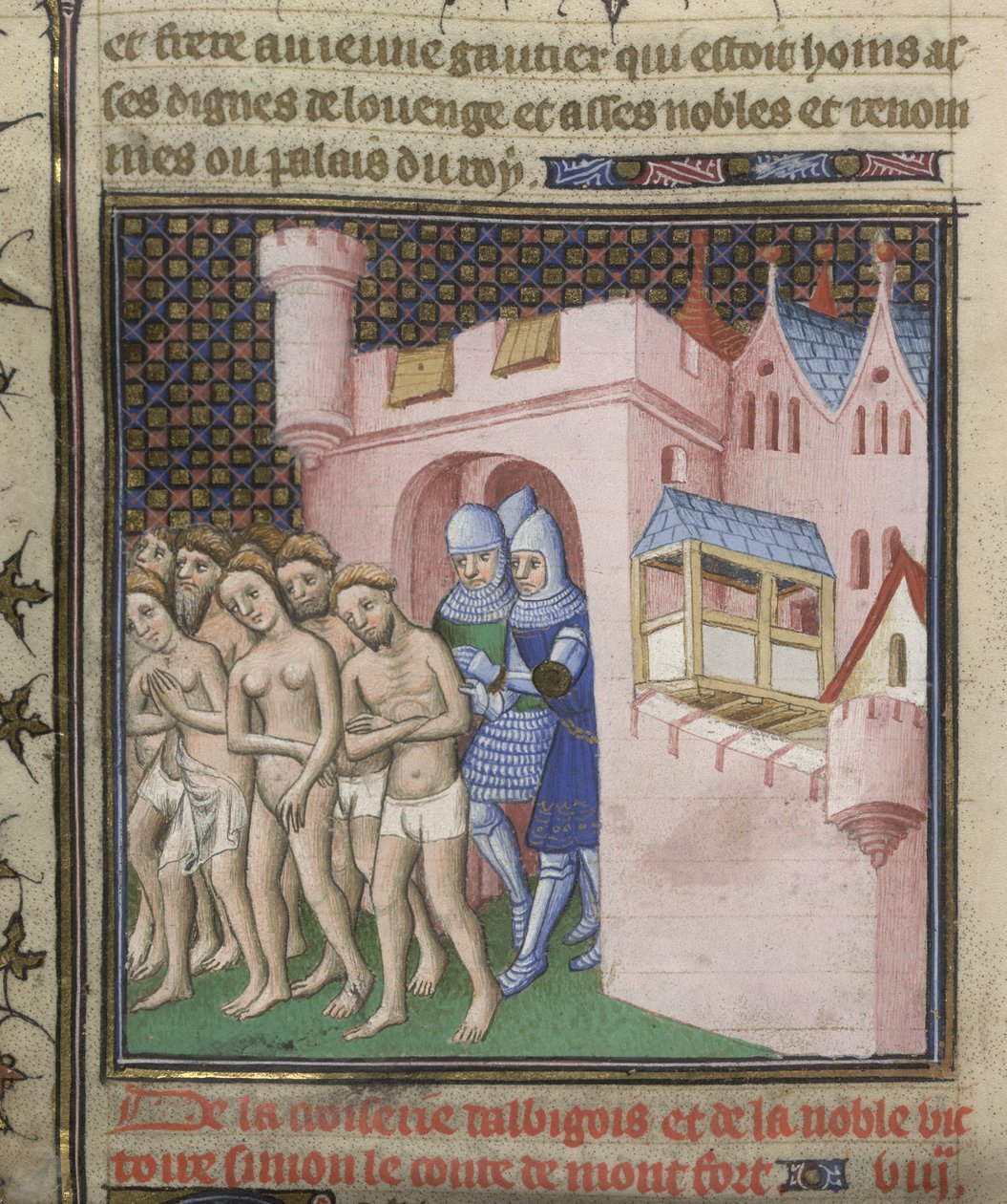 Cotton Nero E. II pt.2, f.20v Utvisning av albigenserna från Carcassone 1209, från 