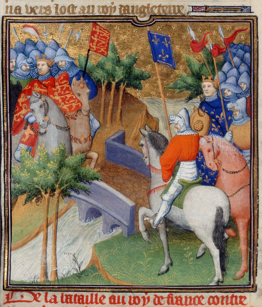 Cotton Nero E. II pt.2, f.40v England and France at War, illustration från 