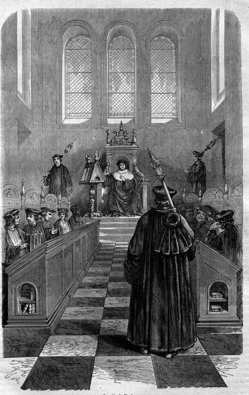 Council of Narbonne (1054): ett av råden som upprättade Guds fred. Gravyr i "Historien om påvarna-kungarna-drottningarna och kejsarna genom århundradena"" av Maurice Lachatre av French School