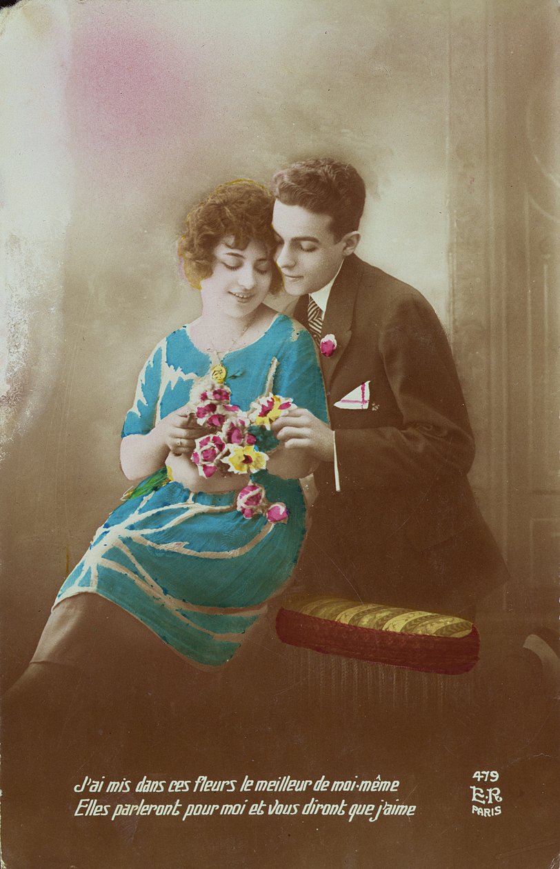 Par med blommor, 1910-20 av French School