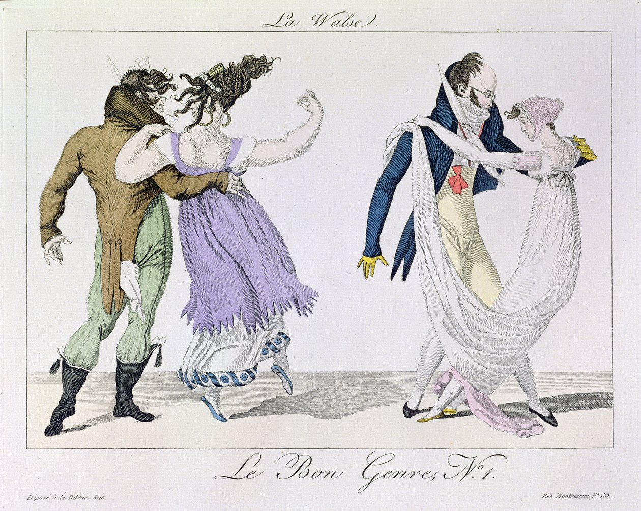 Par som dansar valsen, från Le Bon-genren, ca 1810 av French School