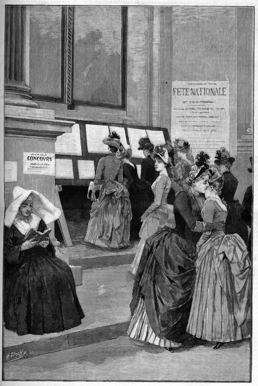 Cour des Tuileries: Resultaten av inträdesproven på Hotel de Ville de Paris för unga flickor 1887. av French School