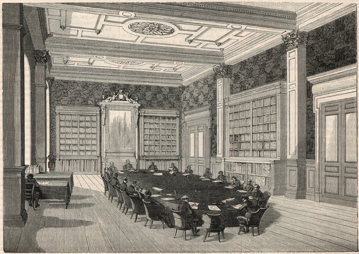 Revisionsrätten - bibliotek och rådssal - Gravyr i "Tableau-de-Paris" av Edmond Texier 1852 av French School
