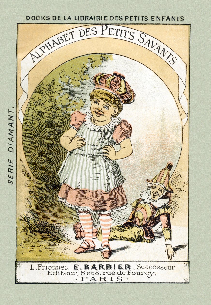 Omslag - När vi skrattar som titelns Bebe säger vi A A A A A A A A A A - i "Alphabet des petits savants", sent 1800-tal (kromolitografi) av French School