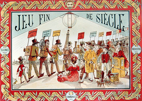 Omslag till ett brädspel "Slutet av århundradet" för barn, c.1895 (lito i färg) av French School