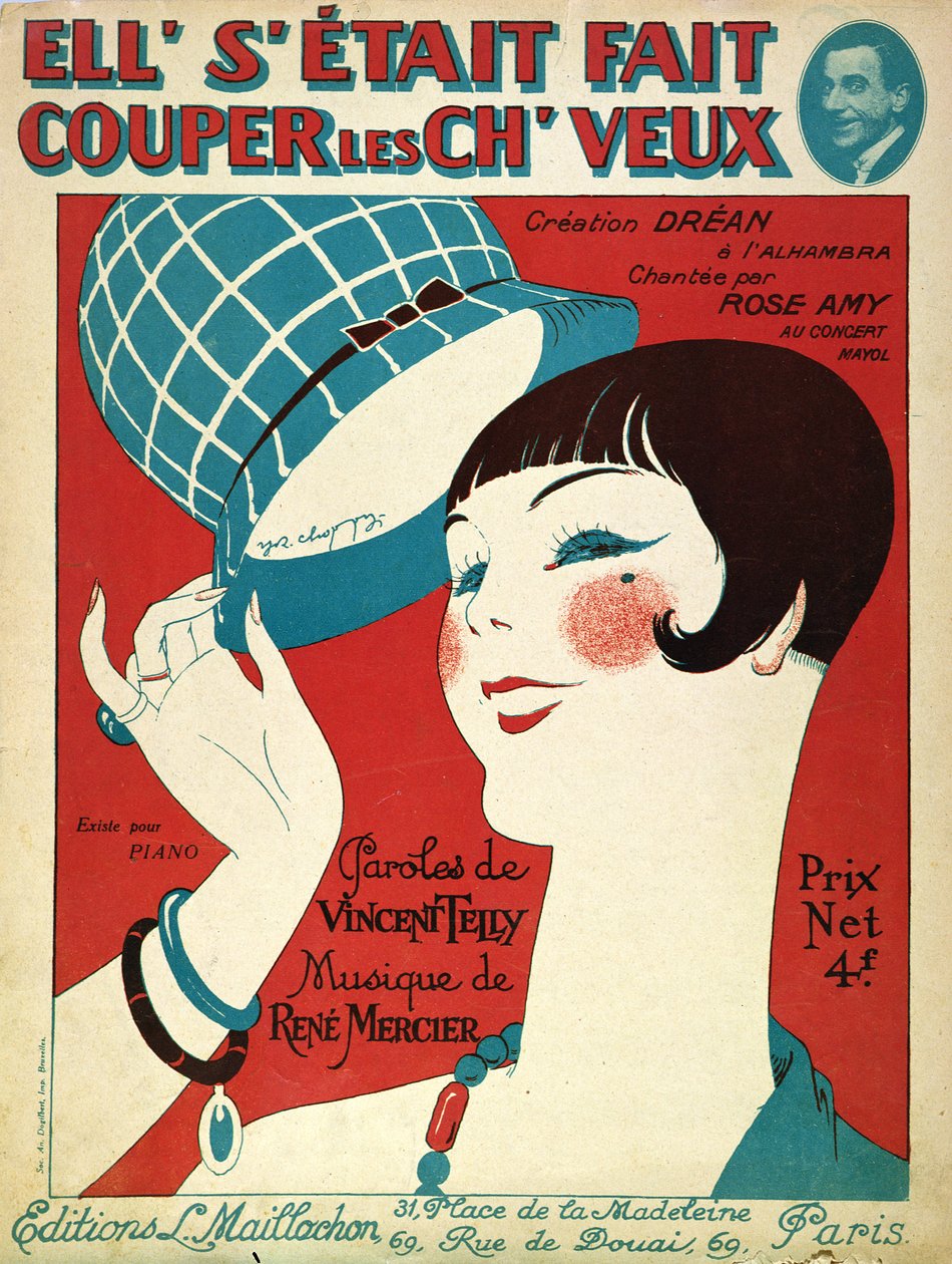 Omslag till noten, Hon klippte håret, 1924 av French School
