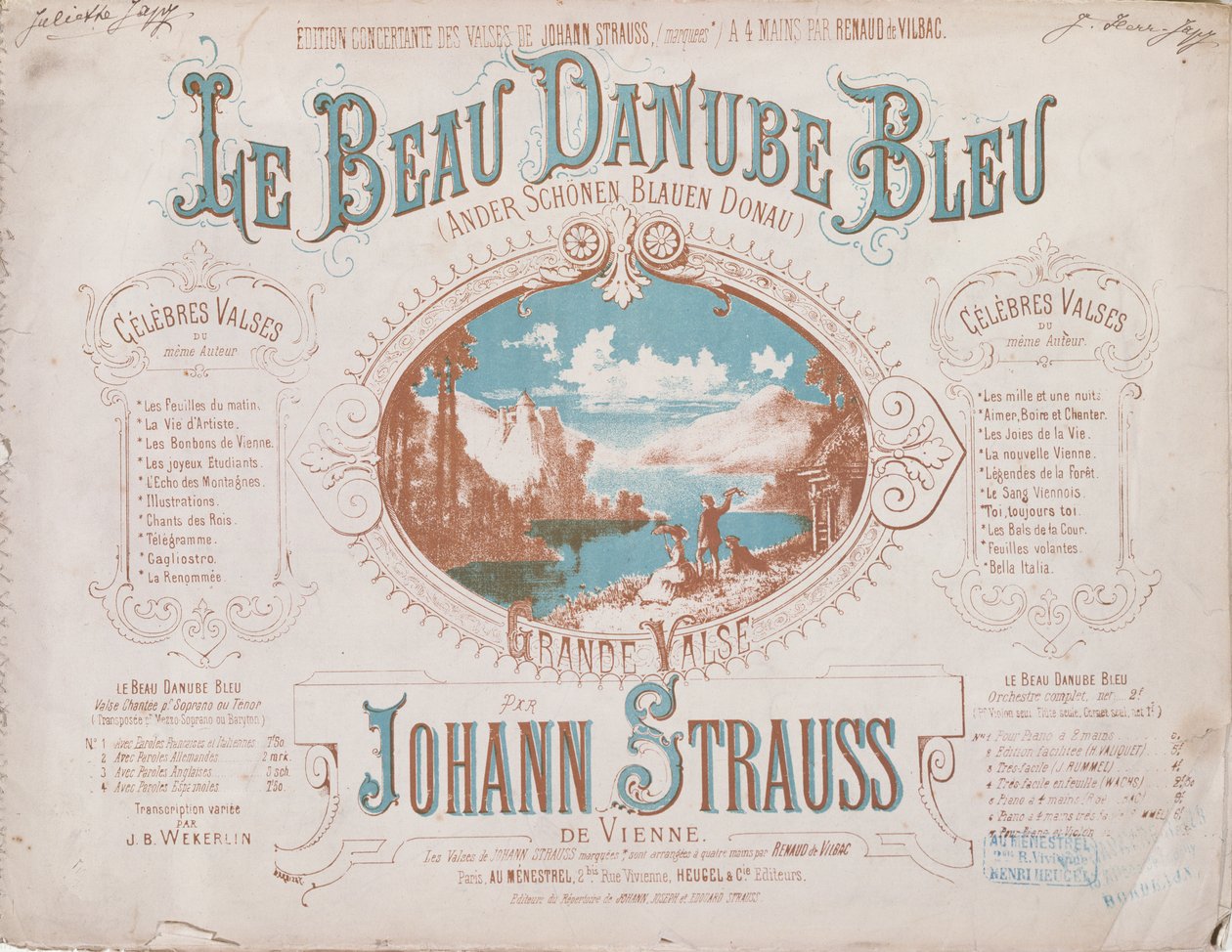 Omslag till partituren av Blå Donauvalsen av French School