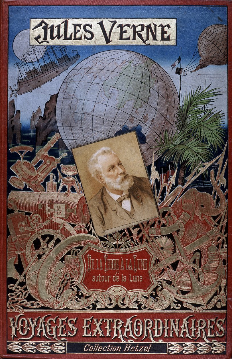 Omslag till "De La Terre a La Lune" av Jules Verne av French School