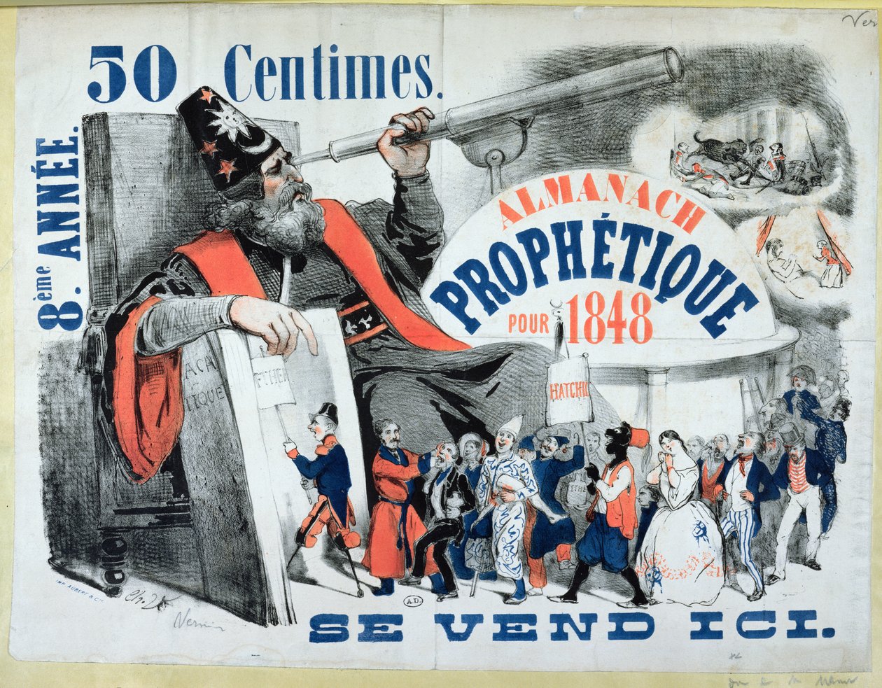 Omslag till en profetisk almanacka föreställande Nostradamus (1503-66) 1848 av French School