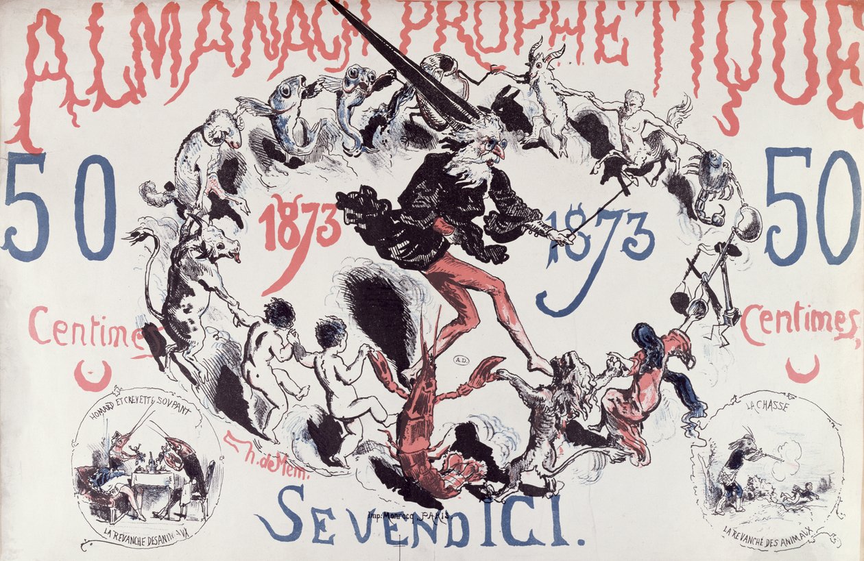Omslag till en profetisk almanacka föreställande Nostradamus, 1873 av French School