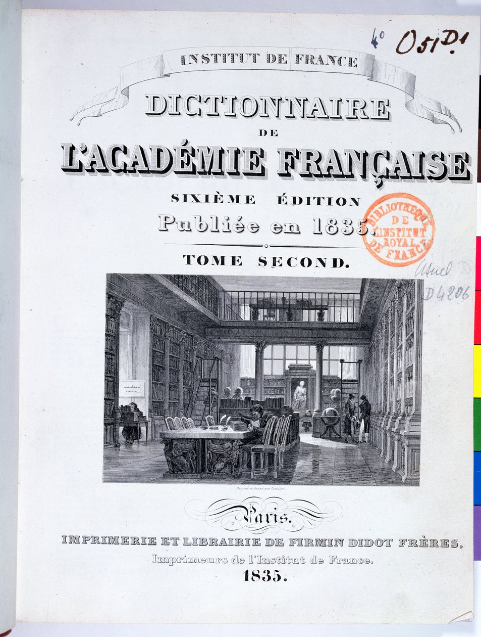 Omslag till franska akademins ordbok, 1835 av French School