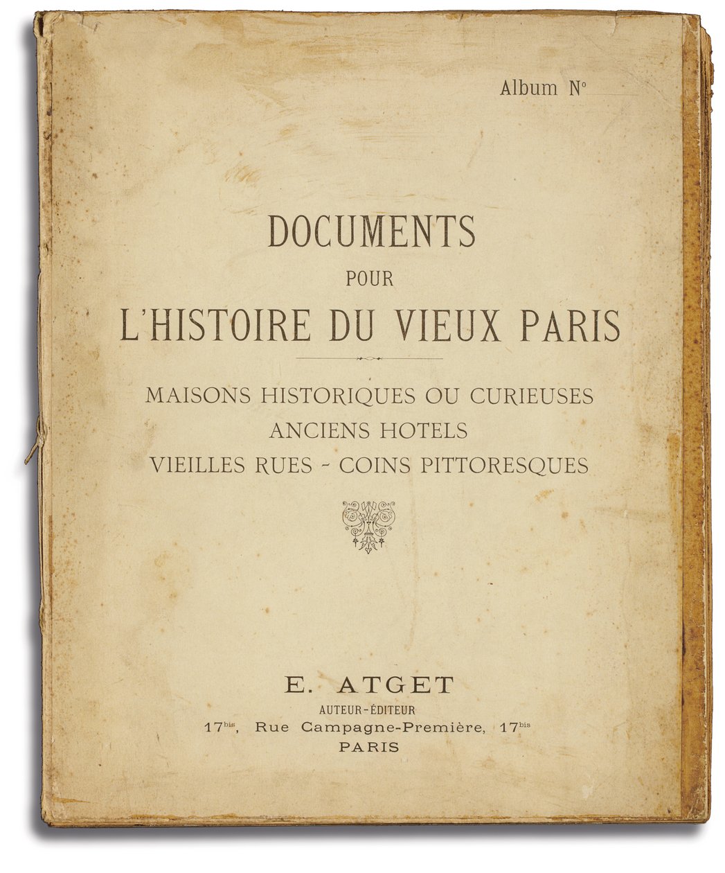 Omslag till albumet "Documents for the History of Old Paris" av Eugene Atget, c.1910 av French School