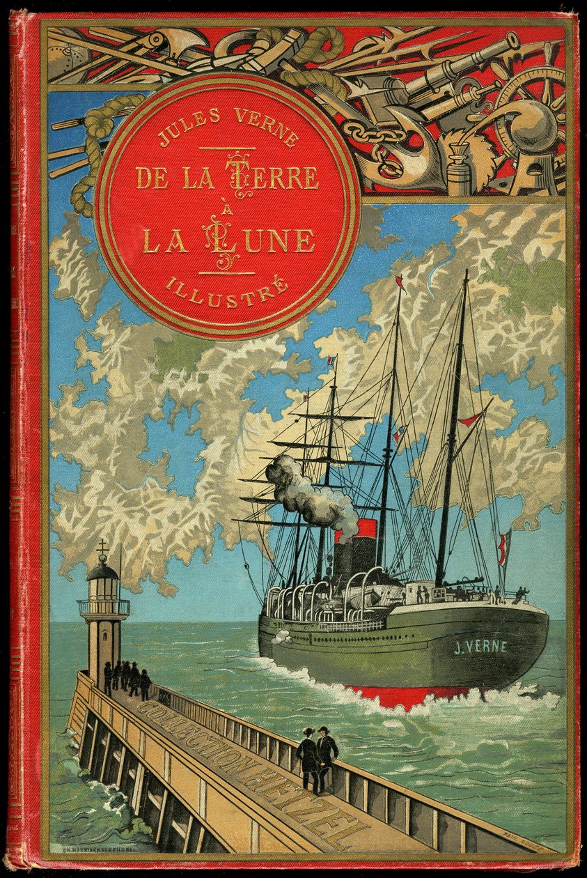 Omslag till boken "Från jorden till månen" av Jules Verne 1865 (Hetzel/Extraordinary Voyages av French School