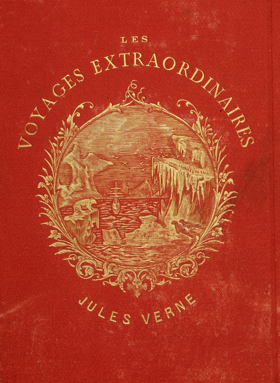 Omslag till samlingen "" Les Voyages Extraordinary"" av Jules Verne. Slutet av 1800-talet. av French School