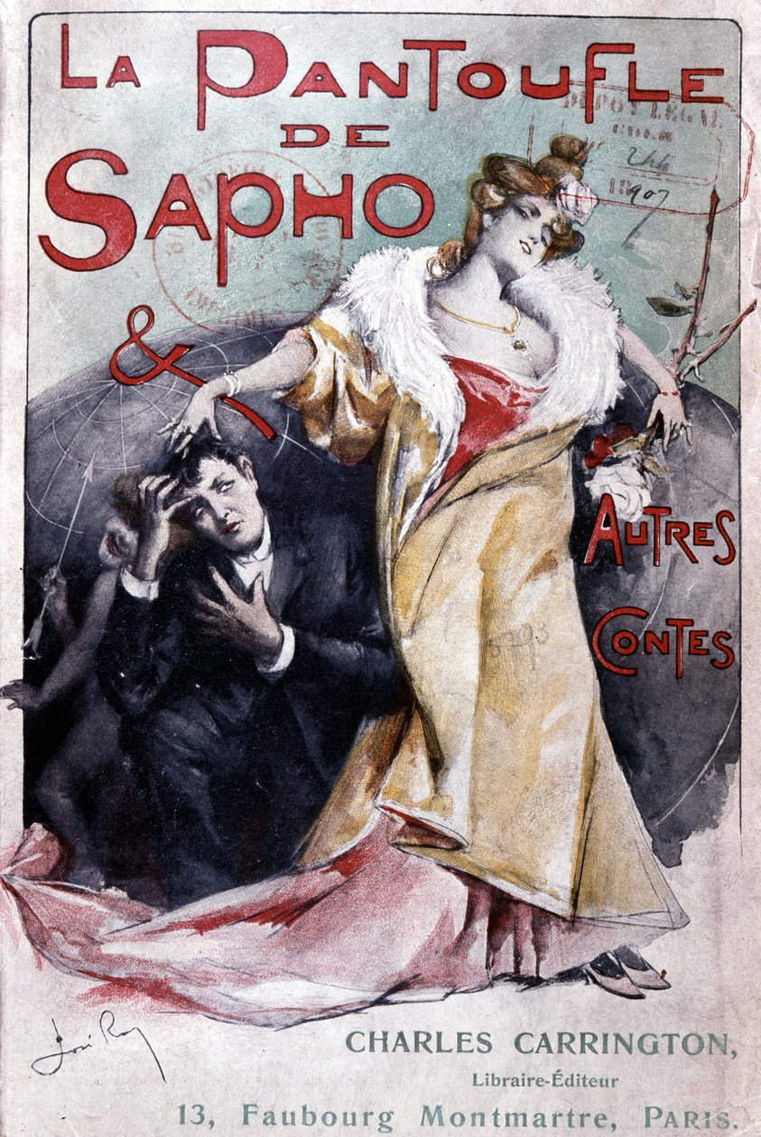Omslag till den populära romanen "" Saphos toffel och andra berättelser"", red. Carrington, Paris, sent 1800-tal - B.N. av French School