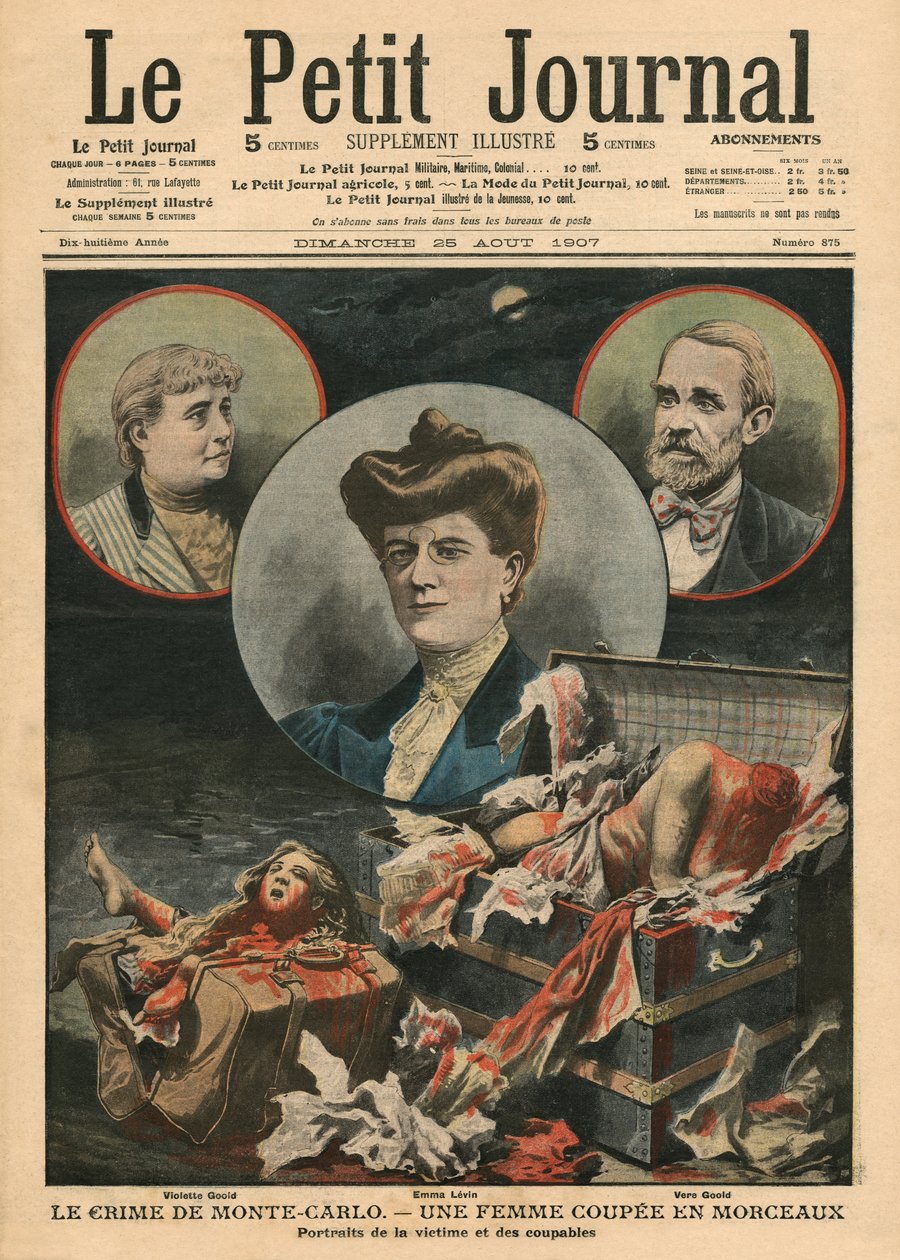 Brottet i Monte Carlo, en kvinna som skärs i bitar, illustration från "Le Petit Journal", supplement illustre, 25 augusti 1907. av French School