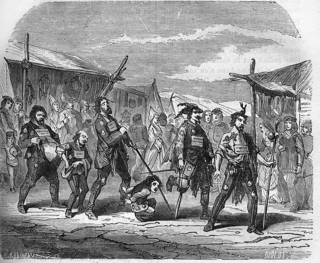 Kriminalitet under medeltiden: Malandrinerna. Gravyr i "Prostitutionens och utsvävningens historia bland alla världens folk från antiken till våra dagar" av Dr Th. -F. Debray. 1879. av French School