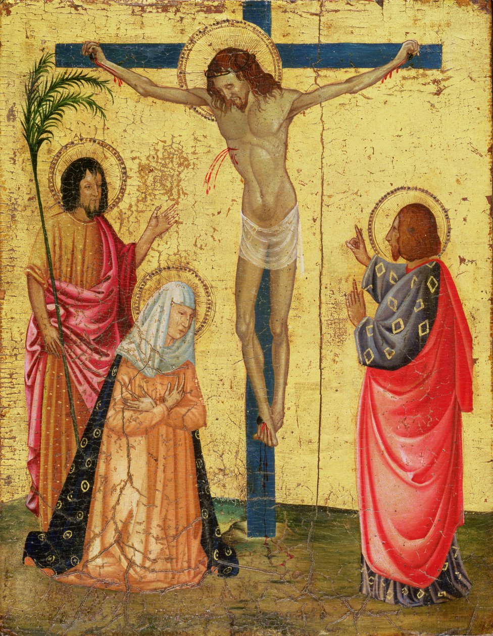 Korsfästelse (tempera och bladguld på panel) av French School