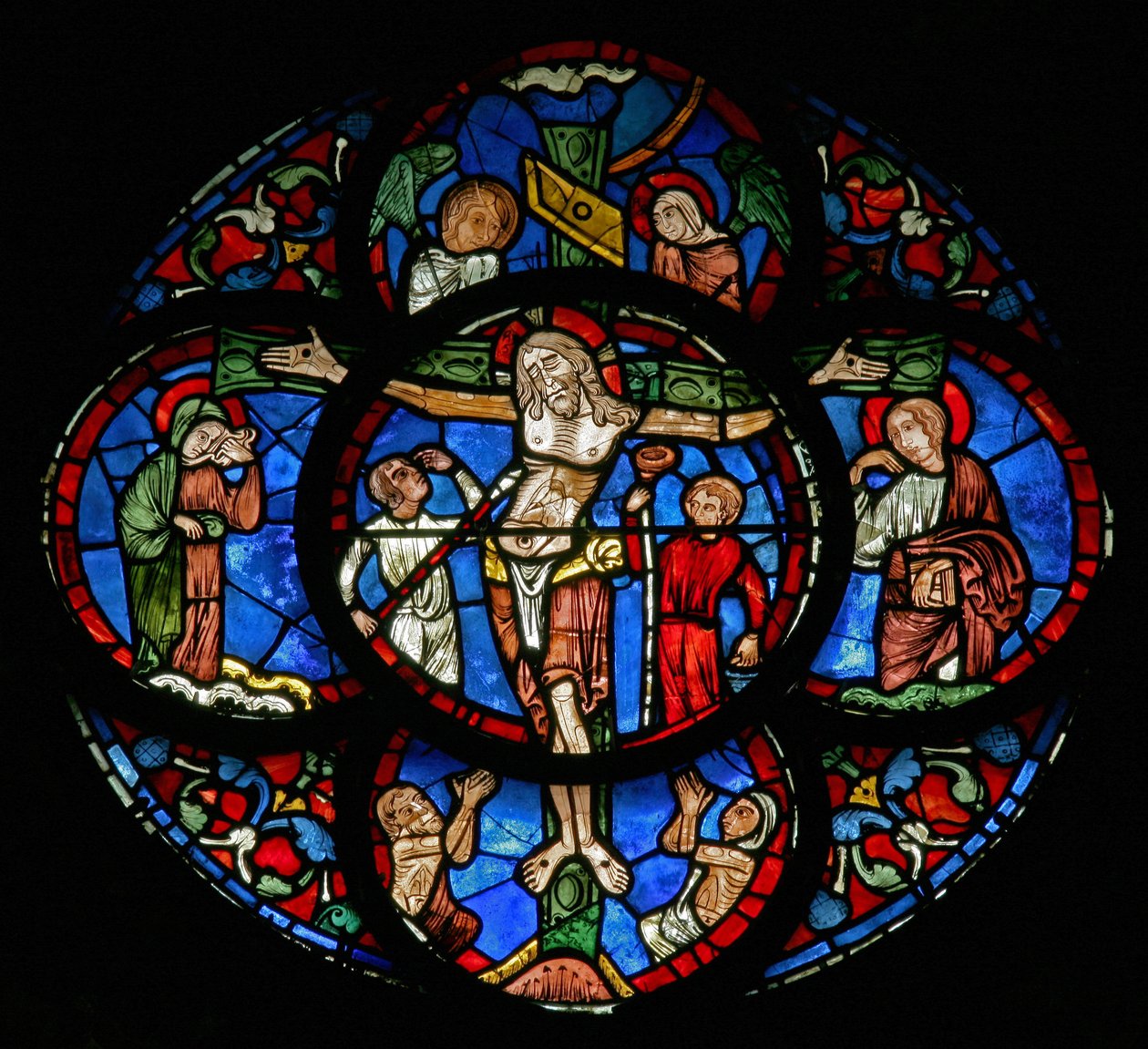 Korsfästelse med Maria och Johannes, Adam och Eva (w28c) av French School