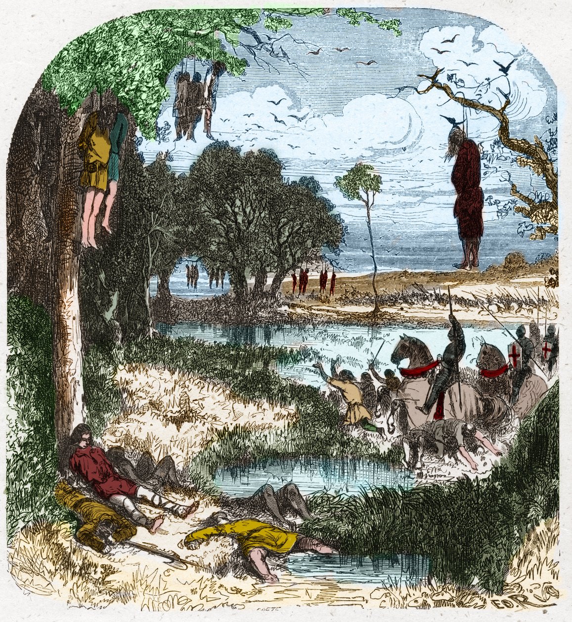 Crusade des Pastoureaux 1251: Crusade de "petite gens", bönder; det provocerades 1251 av Saint Louiss fångenskap under det sjunde korståget. Gravyr i "Histoire De France En Cent-målningar av Paul Lehugeur" 1891. av French School