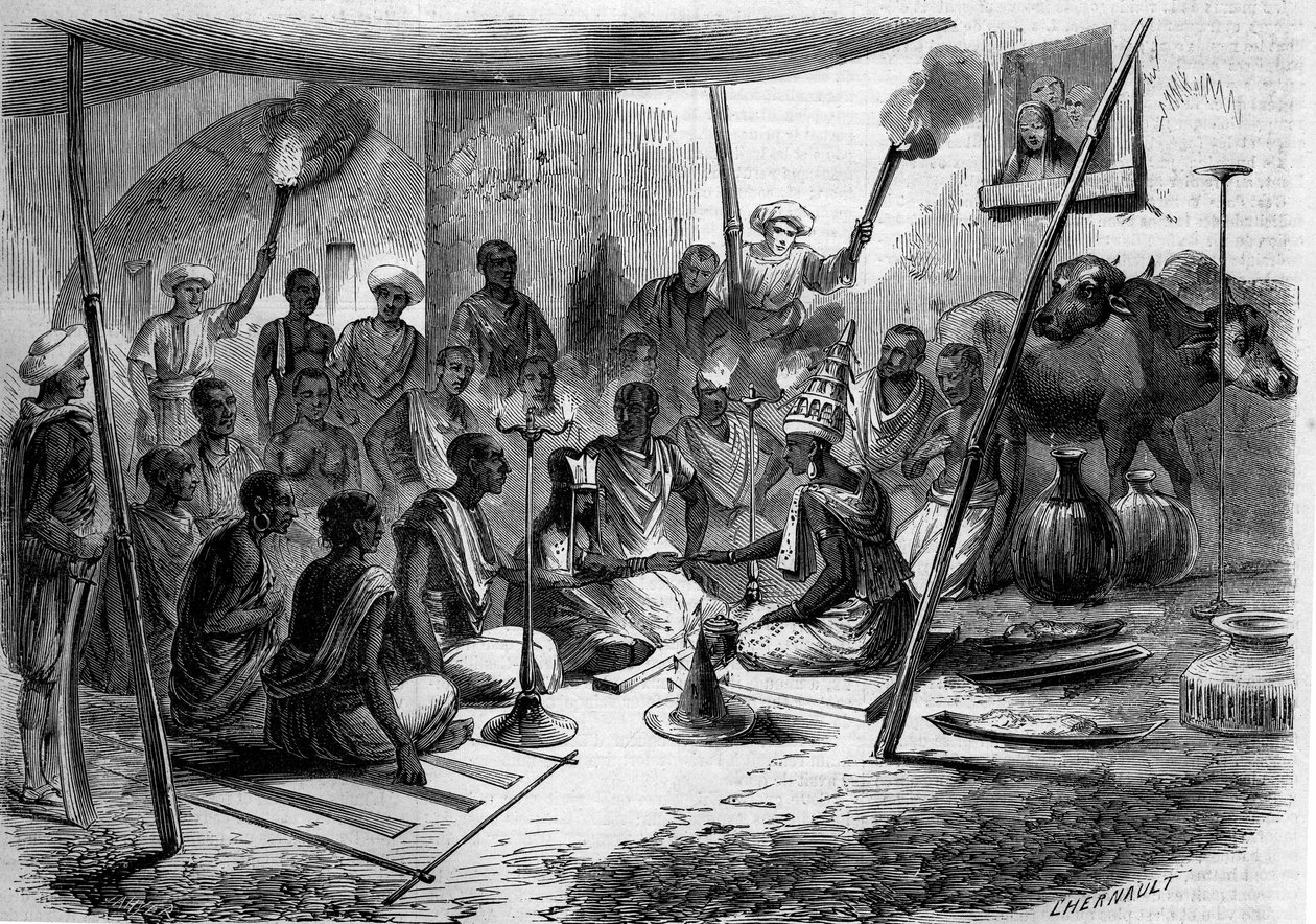 Sed i Indien - äktenskap: inhemsk ceremoni för ett bröllop av French School