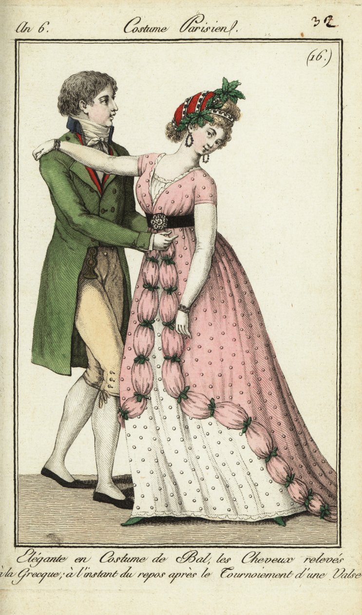 Dansare på en bal gör en sväng i en vals av French School