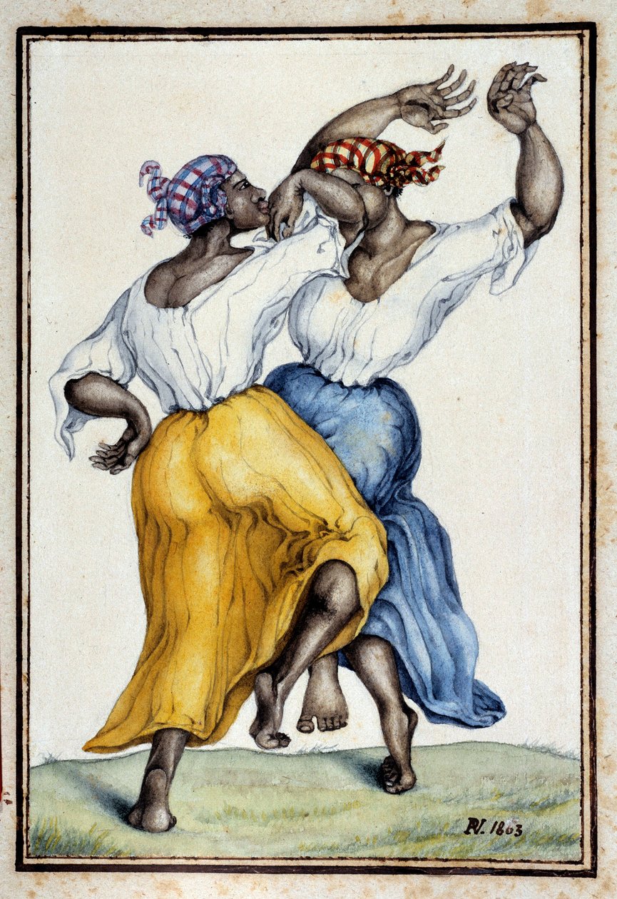Dansare på Antillerna. Gravyr från 1800-talet. Chartres, Musee des Beaux Arts av French School