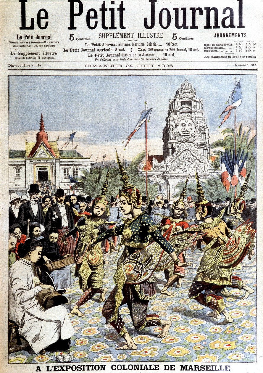 Dansare av kung Sisowath, som utför nymfernas dans i skogen, på den koloniala utställningen i Marseille. I "" Le petit journal"", den 24/06/1906 (gravyr) av French School