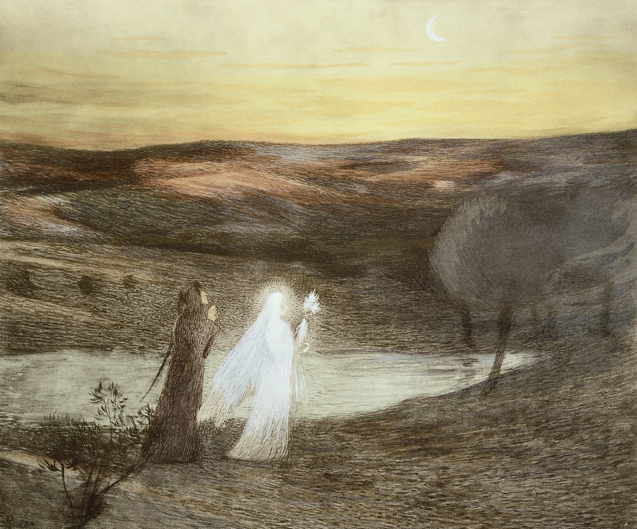 Dante och Beatrice, från LEstampe Moderne, publicerade Paris 1897-99 av French School