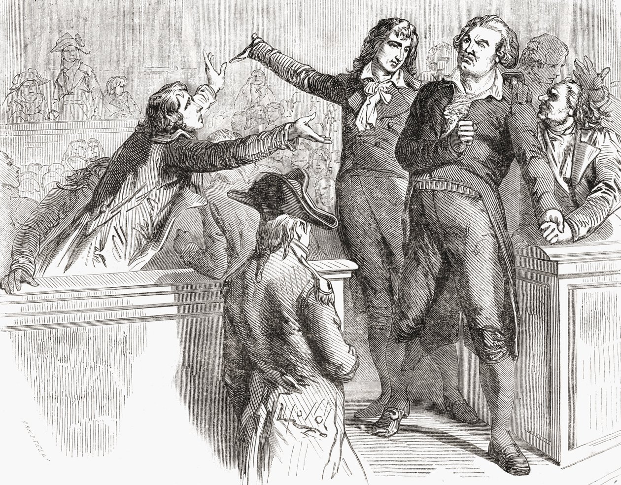 Danton och Desmoulins försvarar sig inför konventet, 30 mars 1794, från 