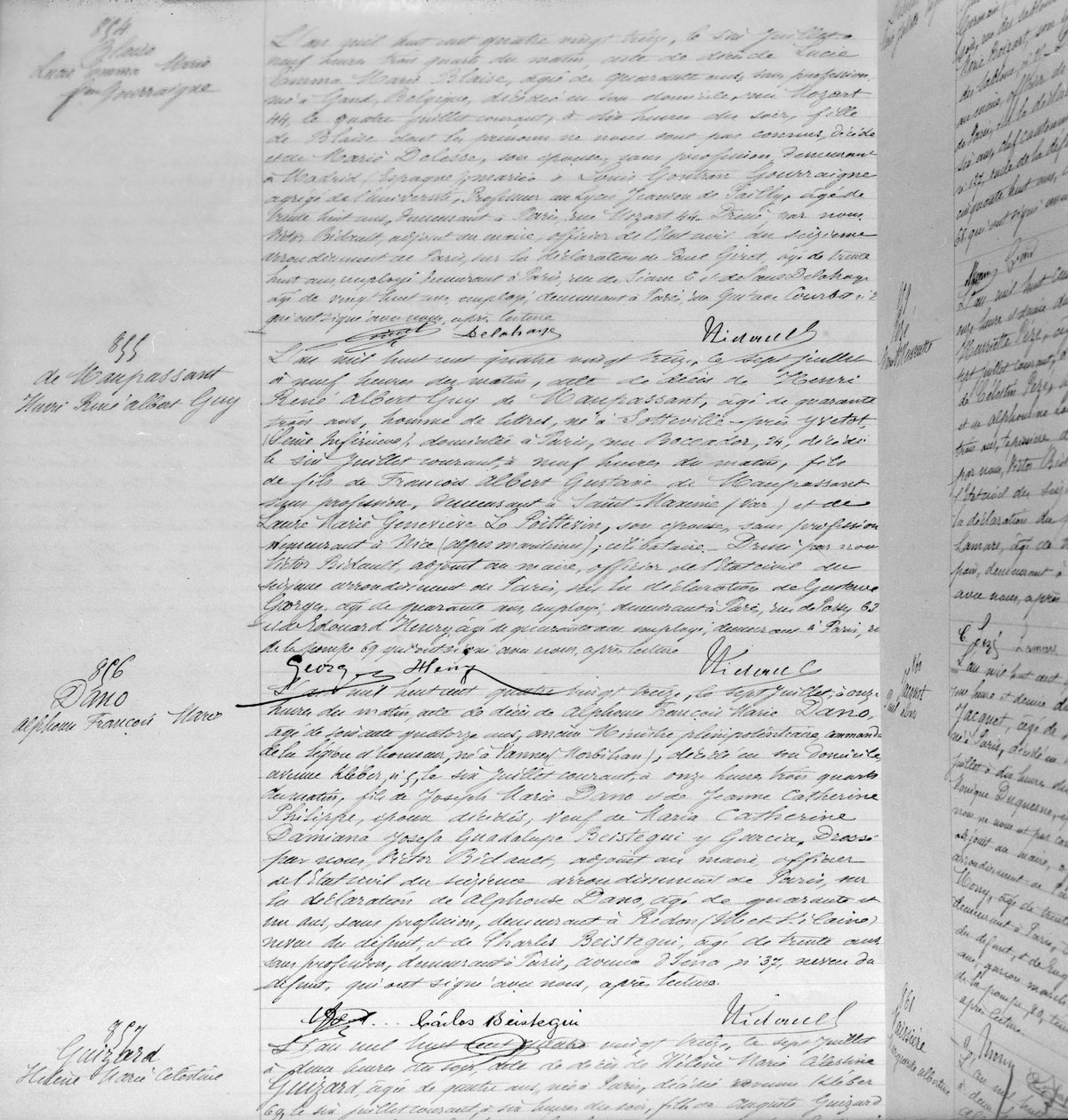 Guy de Maupassants (1850-93) dödsattest 7 juli 1893 (penna och bläck på papper) (detalj) (se även 199747) av French School