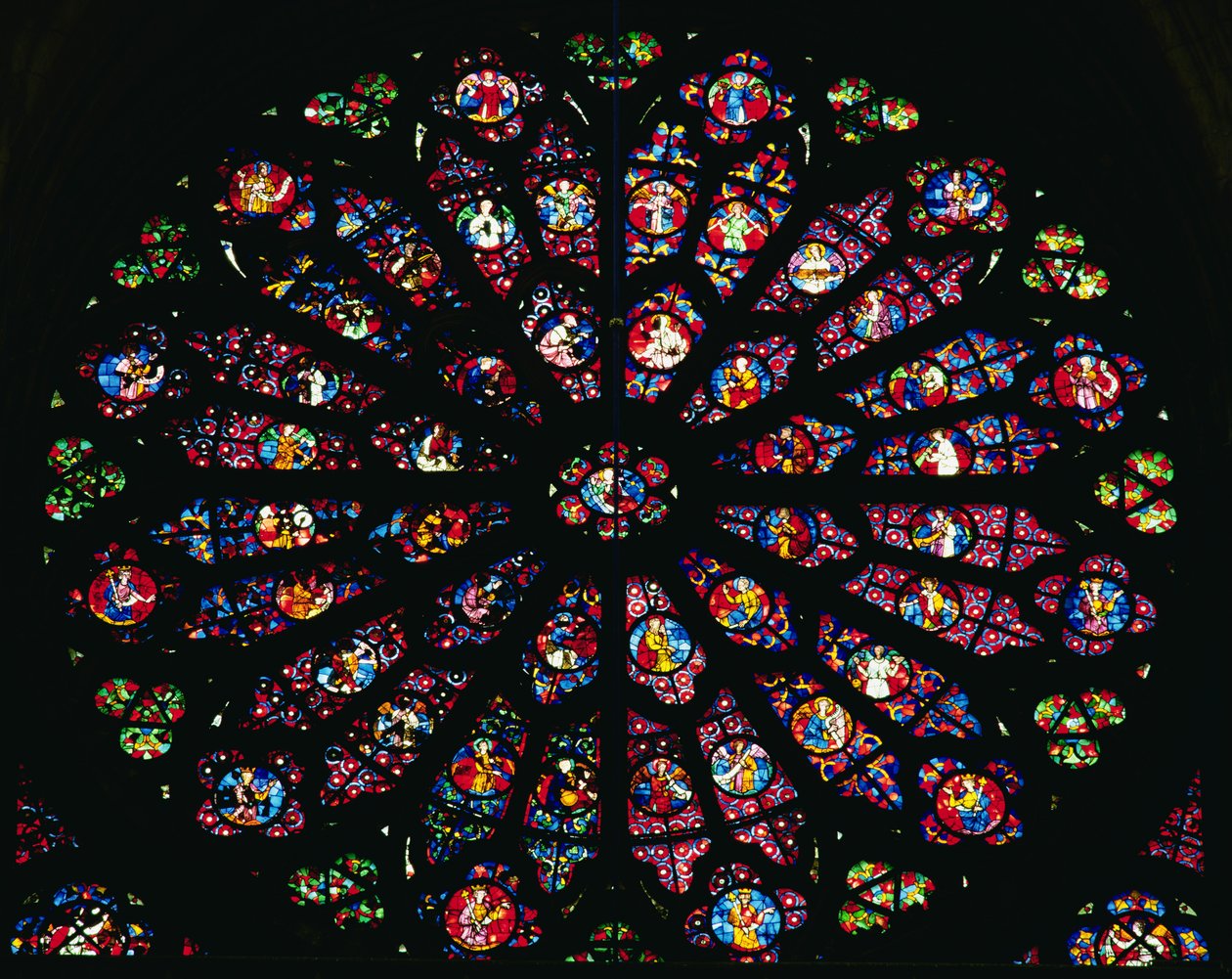 Death and Assumption of the Virgin and the Heavenly Choir, från det västra rosenfönstret, ca 1260 (se även 11494) av French School