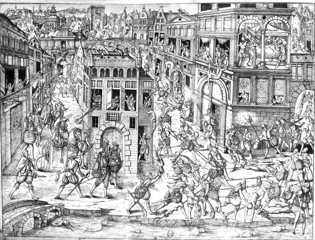 Admiral Gaspard II de Colignys død (1519-72), på tidspunktet for Skt. Bartholomews massakren i 1572 swed av French School