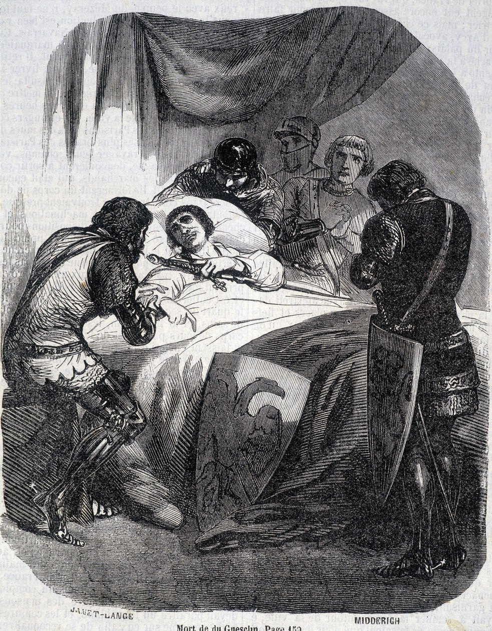 Du Guesclins död 1380 - i "" Histoire de France"" av L.-P. Anquetil av French School