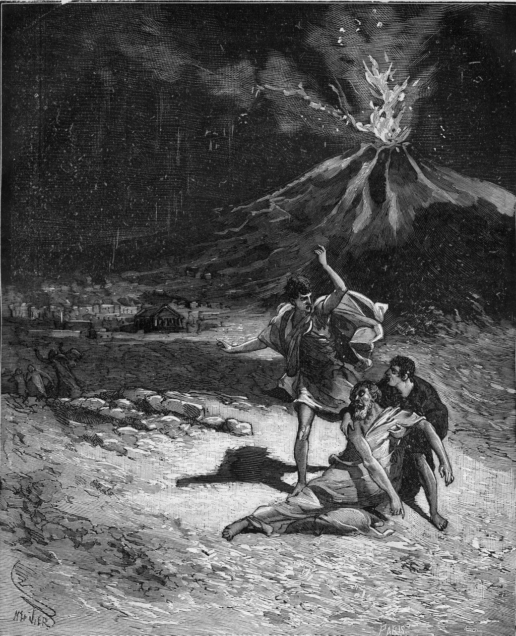 Gaius Plinius Secundus den äldres död. Plinius den äldre (23-79), naturforskare och latinsk författare (Under Vesuvens utbrott; 79 hatade han att springa dit för att observera detta fenomen; men efter att ha närmat sig vulkanen för nära blev han kvävd b. av French School
