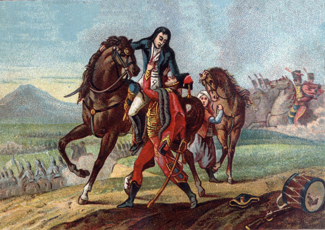 General Charles Antoine Desaix de Veygoux (1768-1800) död i armarna på konsul Lebruns son i slaget vid Marengo av French School