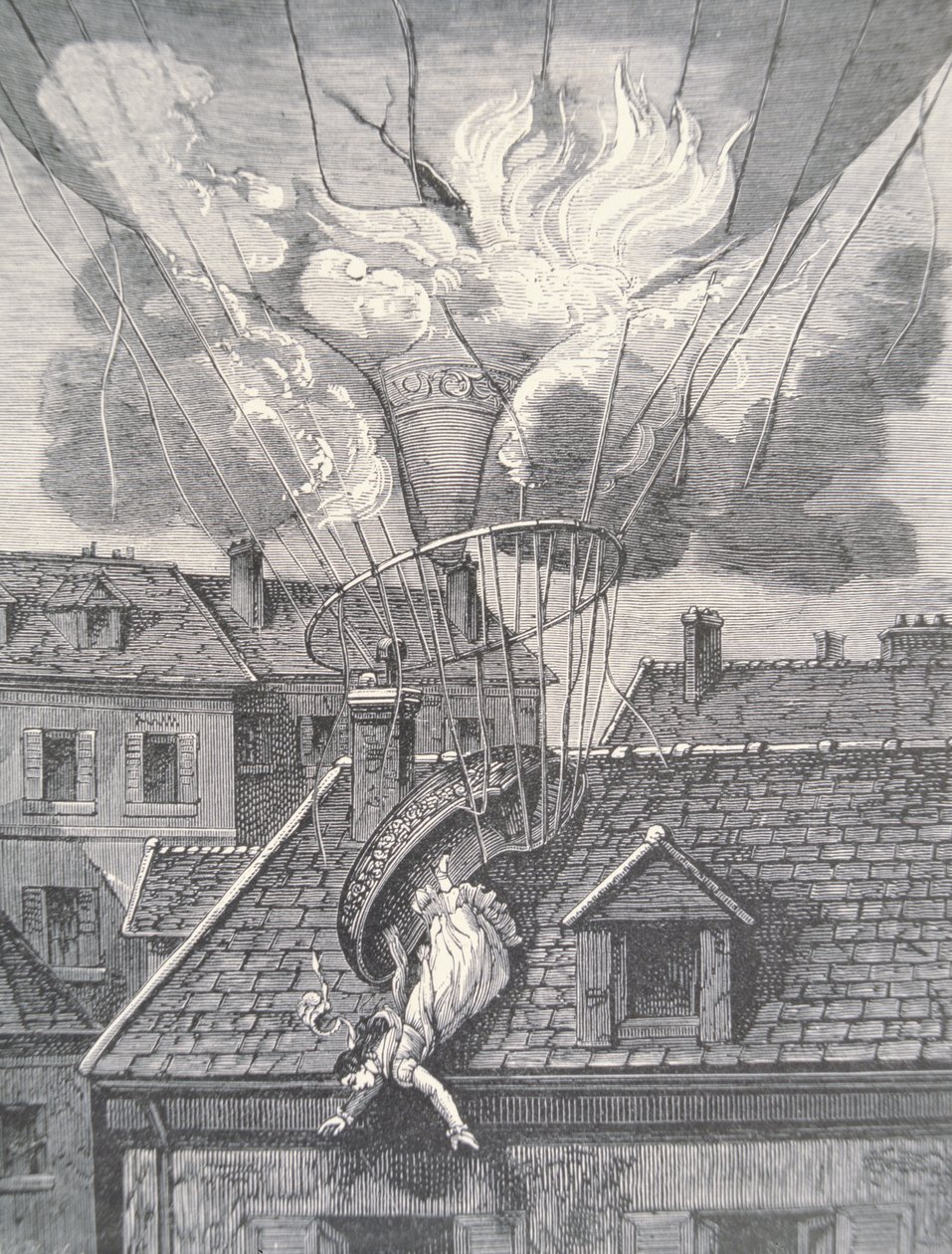 Madame Blanchards död i en flygolycka 1819 av French School