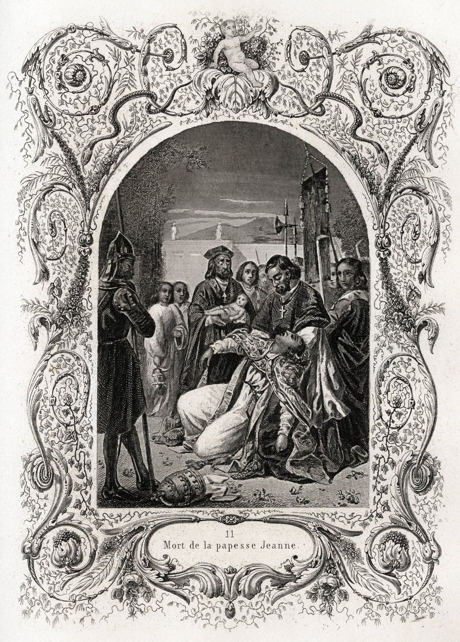 Papesse Jeanne död (pontifikat från 855 till 858). Gravyr för att illustrera Histoire des popes av Maurice Lachatre (1814-1900), librairie du progres, Paris. av French School