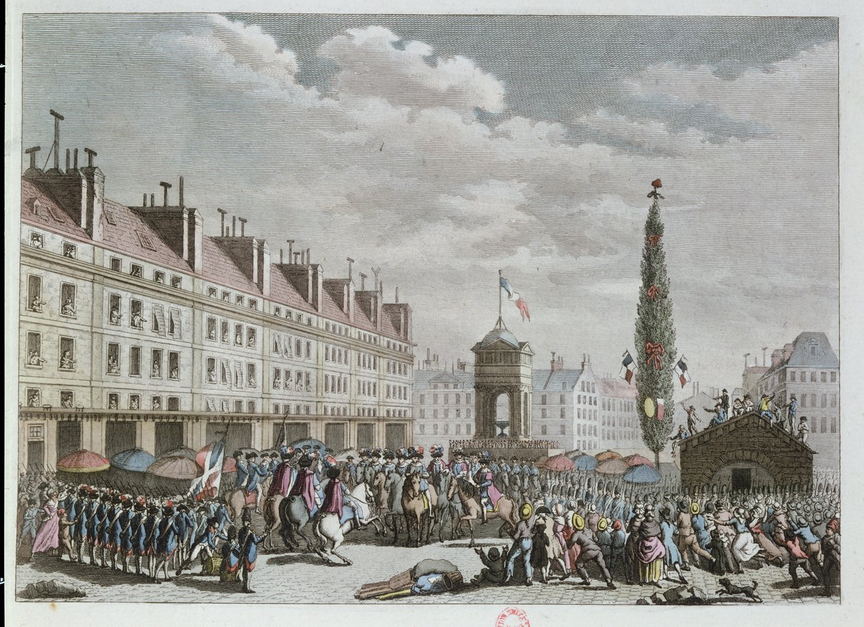 Konstitutionsförklaringen, Place des Innocents, Paris, september 1791, 1791 (färgstick) av French School