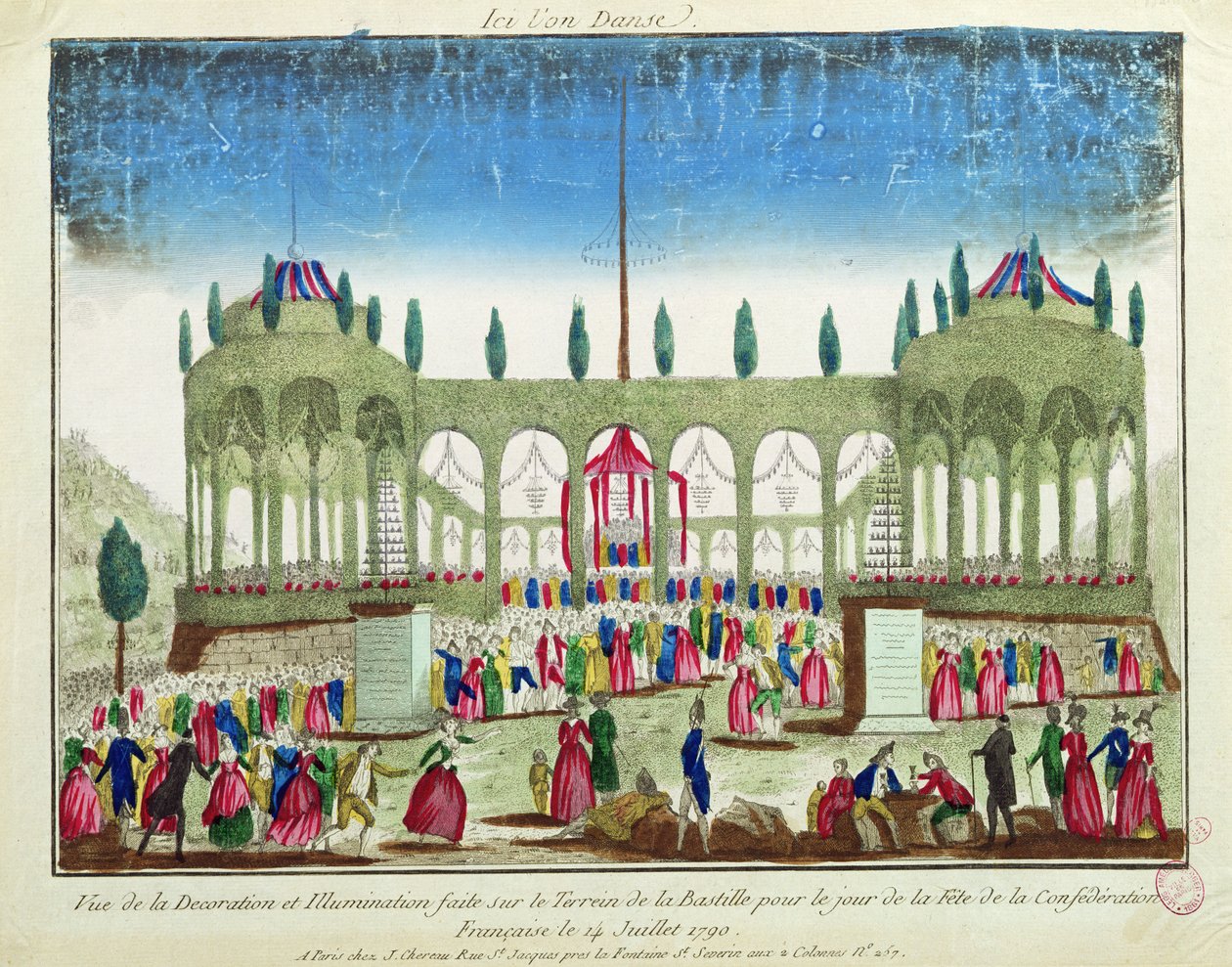 Dekoration och belysning av Bastiljen för federationens festival, 14 juli 1790 av French School