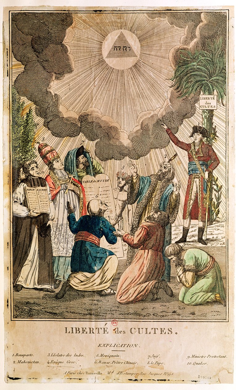 Dekret som inrättar friheten att tillbedja, november 1799 (färgad gravyr) av French School