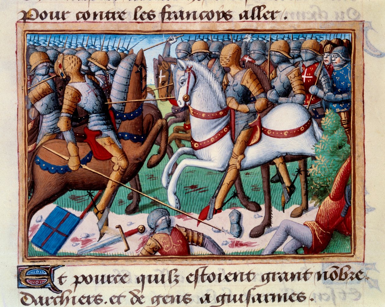 Nederlag för hertigen av Clarence vid Grand-Baugy i Anjou (1421). Miniatyr i "" Vigiles du roi Charles VII"" (Folio 24v) av Martial d
