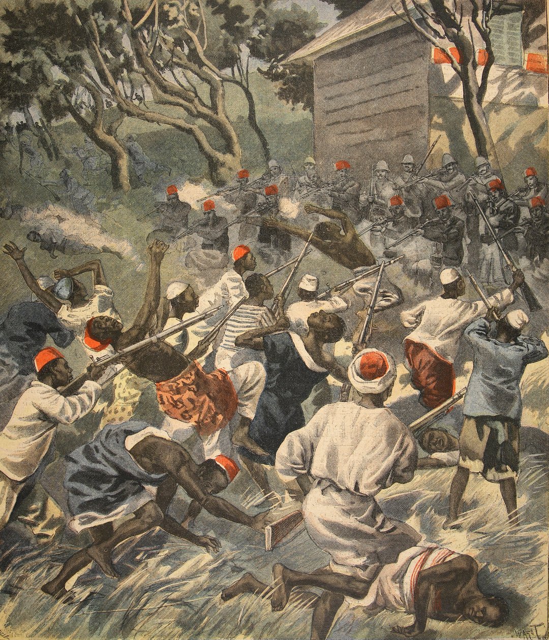 Att besegra Sakalava-folket, Madagaskar, illustration från Le Petit Journal: Supplement illustre, 3 april 1898 av French School
